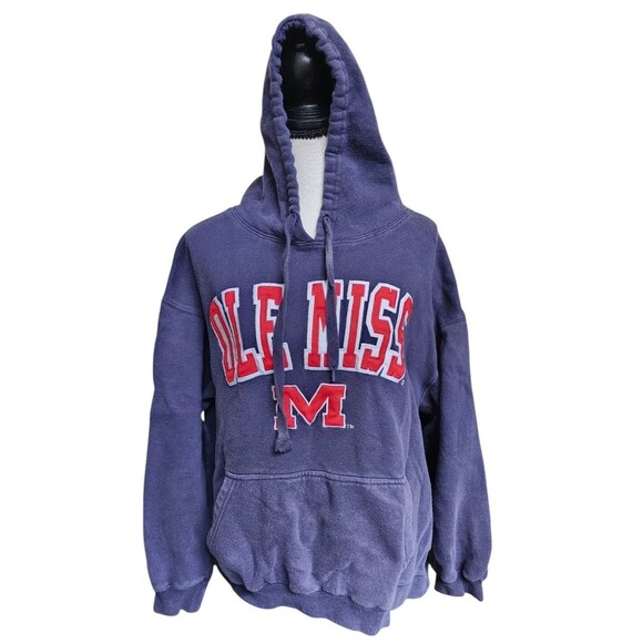 E5 Tops - Ole Miss Hoodie Size Large Blue Embroidered College